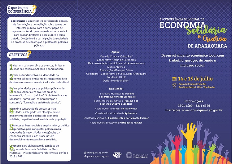1ª CONFERÊNCIA DE ECONOMIA CRIATIVA E SOLIDÁRIA DE ARARAQUARA