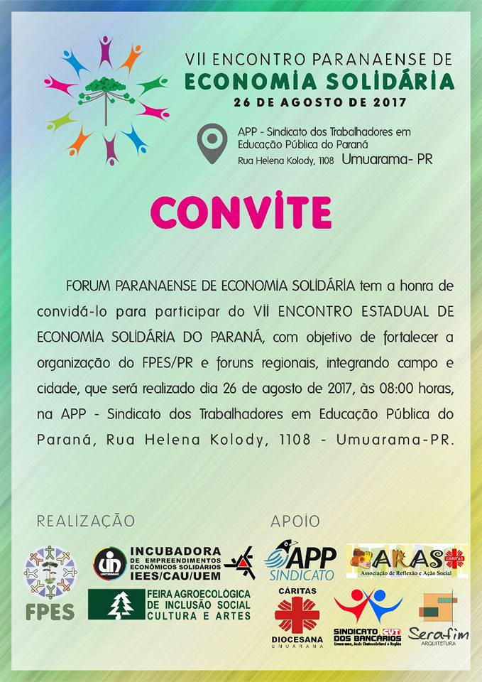 CONVITE E PROGRAMAÇÃO DO VII ENCONTRO PARANAENSE DE ECONOMIA SOLIDÁRIA