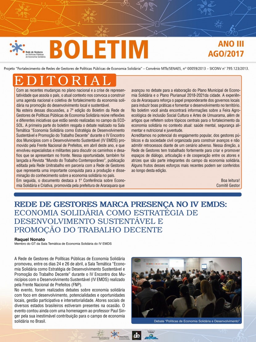 7º Boletim Eletrônico da Rede de Gestores de Políticas Públicas de Economia Solidária