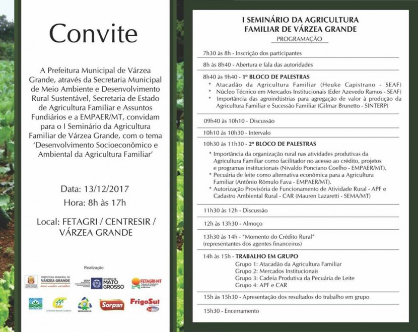 I SEMINÁRIO DE AGRICULTURA FAMILIAR DA VÁRZEA GRANDE