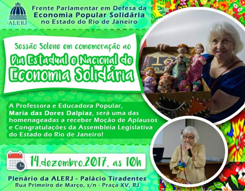 Sessão Solene de Comemoração do Dia Estadual e Nacional de Economia Solidária no RJ