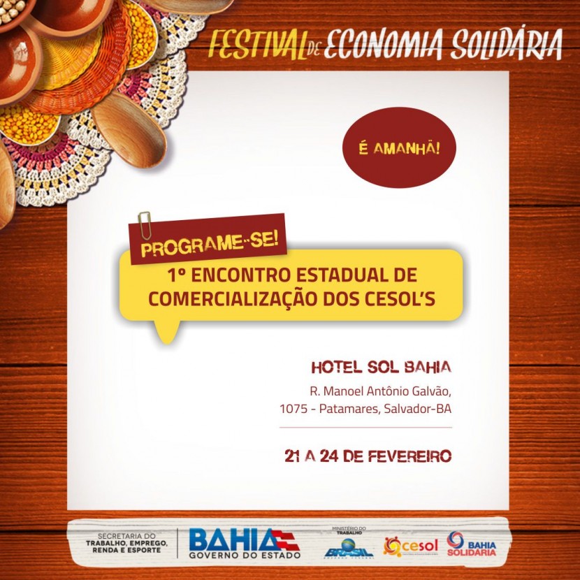 PROGRAMAÇÃO DO 1º ENCONTRO ESTADUAL DE COMERCIALIZAÇÃO DOS CESOL’S