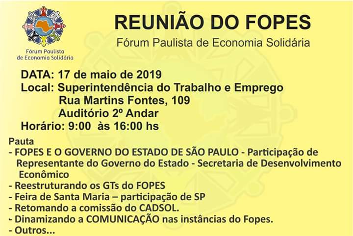 Reunião do FOPES – Fórum Paulista de Economia Solidária