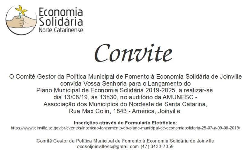 Lançamento do Plano Municipal de Economia Solidária de Joinville – SC