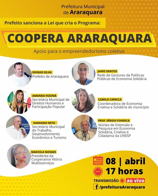 Lei que cria o programa ‘Coopera Araraquara’ foi sancionada no último dia 8